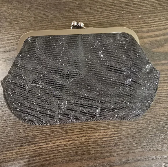 EXPRESS Black Glitter Evening Bag Handbag Purse To Clutch Vintage Style Gunmetal - Picture 2 of 12